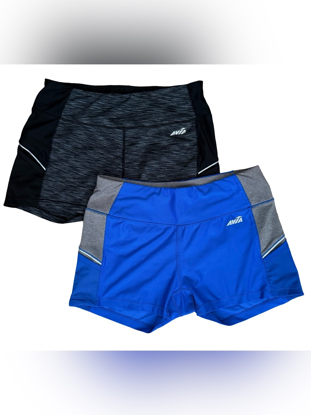 *2* Avia Women's Athletic Shorts Running Biking Stretch Activewear Blue Black SM